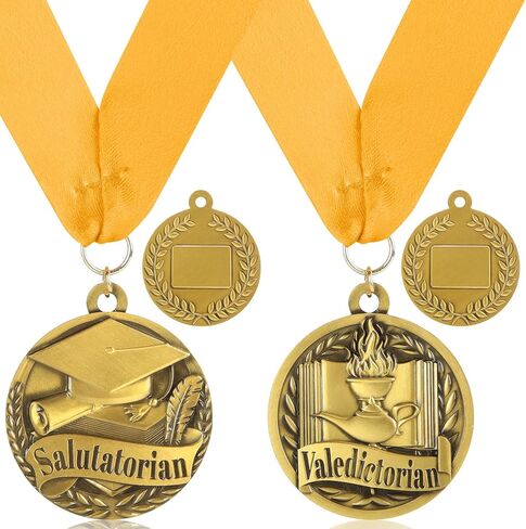كينينج قطعتان من ميدالية جائزة التخرج من Valedictorian Salutatorian على شريط ذهبي من Grosgrain لعام 2026 لطلاب التخرج والتعليم المدرسي والأكاديميين ومستلزمات الحفلات in Saudi Arabia