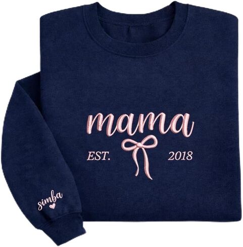 IZI POD Personalized Mama Embroidered Sweatshirt for Women, Custom Kids Name Sleeve Detail, Minimal Cozy Pullover Gift in Saudi Arabia