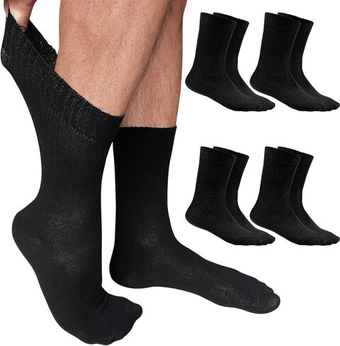 Thin Cotton Diabetic Socks for Women & Men - Neuropathy Socks Non Binding Crew Socks Loose Fit, 6 Pairs Size 9-11 Navy Blue in Saudi Arabia