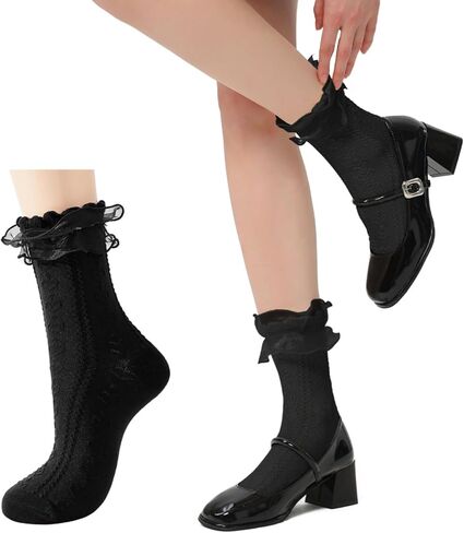 Zando Women's Ruffle Socks Lace Frilly Ankle Socks - Soft Stretchy Cute for Dress Shoes, Sneakers, Casual Outfits in Saudi Arabia