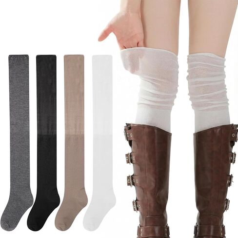 4 Pairs Women Thigh High Boots Socks Long Over The Knee Socks Gifts Long Fashion Stretchy Knee High Sock for Boots in Saudi Arabia