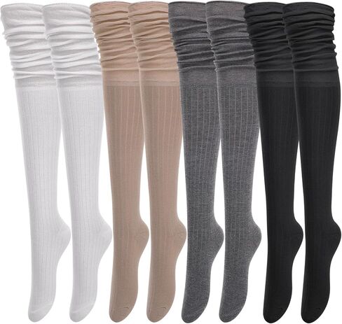 4 Pairs Women Thigh High Boots Socks Long Over The Knee Socks Gifts Long Fashion Stretchy Knee High Sock for Boots in Saudi Arabia