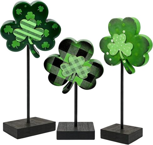 ديكورات يوم القديس باتريك ديكورات شارمروك ديكورات يوم القديس باتريك لطاولة ديكور صينية متدرجة، زخارف شامروك خشبية علامة خشبية أيرلندية محظوظة للمنزل الداخلي in Kuwait