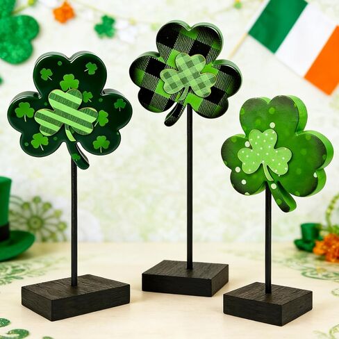 ديكورات يوم القديس باتريك ديكورات شارمروك ديكورات يوم القديس باتريك لطاولة ديكور صينية متدرجة، زخارف شامروك خشبية علامة خشبية أيرلندية محظوظة للمنزل الداخلي in Kuwait