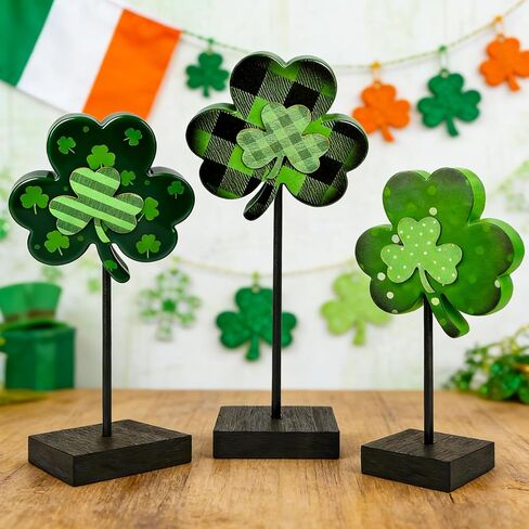 ديكورات يوم القديس باتريك ديكورات شارمروك ديكورات يوم القديس باتريك لطاولة ديكور صينية متدرجة، زخارف شامروك خشبية علامة خشبية أيرلندية محظوظة للمنزل الداخلي in Kuwait