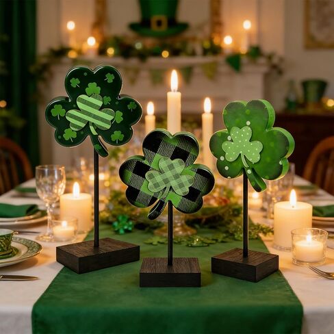ديكورات يوم القديس باتريك ديكورات شارمروك ديكورات يوم القديس باتريك لطاولة ديكور صينية متدرجة، زخارف شامروك خشبية علامة خشبية أيرلندية محظوظة للمنزل الداخلي in Kuwait