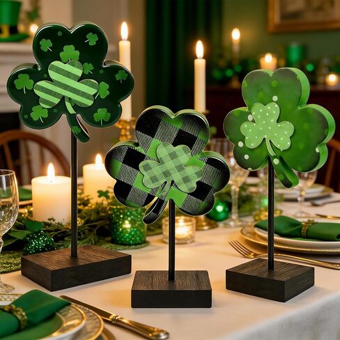 ديكورات يوم القديس باتريك ديكورات شارمروك ديكورات يوم القديس باتريك لطاولة ديكور صينية متدرجة، زخارف شامروك خشبية علامة خشبية أيرلندية محظوظة للمنزل الداخلي in Kuwait