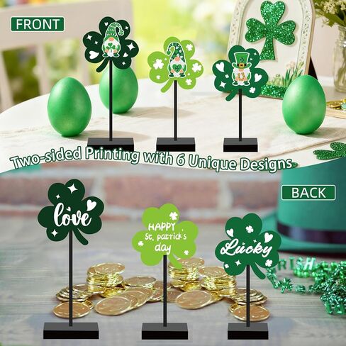 ديكورات يوم القديس باتريك، 3 قطع من اللافتات الخشبية المحظوظة لقطع ديكور يوم القديس باتريك، ديكور طاولة القديس باتريك القائم بذاته للعطلات الأيرلندية لصينية الحفلات المنزلية in Kuwait