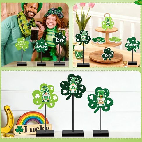 ديكورات يوم القديس باتريك، 3 قطع من اللافتات الخشبية المحظوظة لقطع ديكور يوم القديس باتريك، ديكور طاولة القديس باتريك القائم بذاته للعطلات الأيرلندية لصينية الحفلات المنزلية in Kuwait