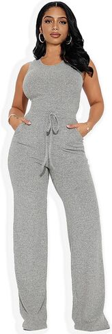 Women's Lightweight Knit Jumpsuit Sleeveless Wide Leg Romper with Pockets Breathable Summer Lounge One Piece Outfit in Saudi Arabia