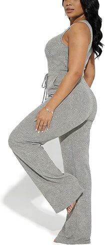 Women's Lightweight Knit Jumpsuit Sleeveless Wide Leg Romper with Pockets Breathable Summer Lounge One Piece Outfit in Saudi Arabia