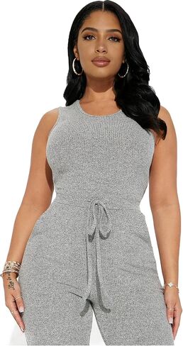 Women's Lightweight Knit Jumpsuit Sleeveless Wide Leg Romper with Pockets Breathable Summer Lounge One Piece Outfit in Saudi Arabia