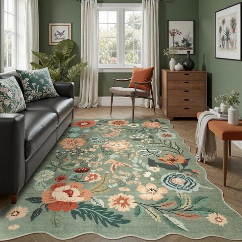 DCX Vintage Floral Rug 5x7, Washable Sage Green Rug for Living Room, Kid & Pet Friendly with Rubber Back Non Slip, Soft Low Pile Carpet, Stain Resistant Rug for Bedroom, Nursery, Dining Room in Saudi Arabia