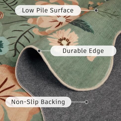 DCX Vintage Floral Rug 5x7, Washable Sage Green Rug for Living Room, Kid & Pet Friendly with Rubber Back Non Slip, Soft Low Pile Carpet, Stain Resistant Rug for Bedroom, Nursery, Dining Room in Saudi Arabia