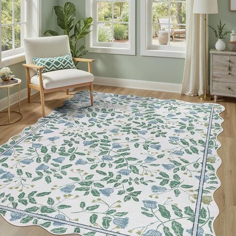 DCX Vintage Floral Rug 5x7, Washable Sage Green Rug for Living Room, Kid & Pet Friendly with Rubber Back Non Slip, Soft Low Pile Carpet, Stain Resistant Rug for Bedroom, Nursery, Dining Room in Saudi Arabia