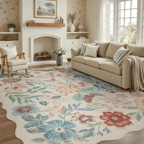 DCX Vintage Floral Rug 5x7, Washable Sage Green Rug for Living Room, Kid & Pet Friendly with Rubber Back Non Slip, Soft Low Pile Carpet, Stain Resistant Rug for Bedroom, Nursery, Dining Room in Saudi Arabia