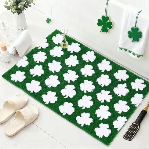 St. Patrick's Day Rug Bath Mat 19.7 x 31.5" Absorbent Floor Carpet Non Slip Green White Shamrock Lucky Clover Bathroom Rug for Irish Holiday Home Bathroom Floor Decoration in Saudi Arabia