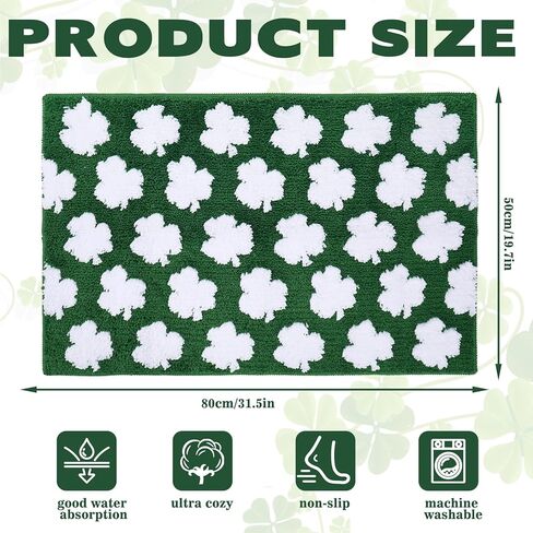 St. Patrick's Day Rug Bath Mat 19.7 x 31.5" Absorbent Floor Carpet Non Slip Green White Shamrock Lucky Clover Bathroom Rug for Irish Holiday Home Bathroom Floor Decoration in Saudi Arabia