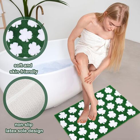 St. Patrick's Day Rug Bath Mat 19.7 x 31.5" Absorbent Floor Carpet Non Slip Green White Shamrock Lucky Clover Bathroom Rug for Irish Holiday Home Bathroom Floor Decoration in Saudi Arabia