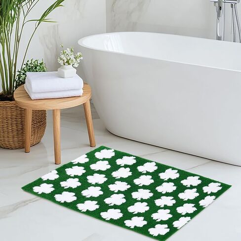 St. Patrick's Day Rug Bath Mat 19.7 x 31.5" Absorbent Floor Carpet Non Slip Green White Shamrock Lucky Clover Bathroom Rug for Irish Holiday Home Bathroom Floor Decoration in Saudi Arabia