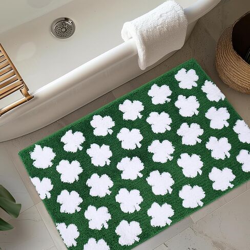 St. Patrick's Day Rug Bath Mat 19.7 x 31.5" Absorbent Floor Carpet Non Slip Green White Shamrock Lucky Clover Bathroom Rug for Irish Holiday Home Bathroom Floor Decoration in Saudi Arabia
