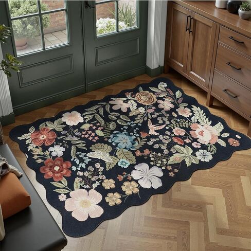 DCX Vintage Floral Rug 5x7, Washable Sage Green Rug for Living Room, Kid & Pet Friendly with Rubber Back Non Slip, Soft Low Pile Carpet, Stain Resistant Rug for Bedroom, Nursery, Dining Room in Saudi Arabia