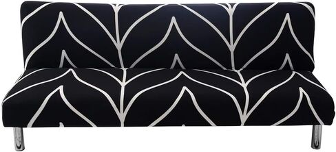 MIFXIN Armless Sofa Bed Cover Stretch Spandex Futon Slipcover Folding Couch Non-Armrest Sofa Furniture Protector for 3 Seater Full Size Black Folding Sofa Bed Without Armrests (Printed-01) in Saudi Arabia