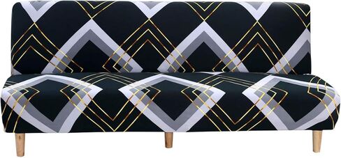 MIFXIN Armless Sofa Bed Cover Stretch Spandex Futon Slipcover Folding Couch Non-Armrest Sofa Furniture Protector for 3 Seater Full Size Black Folding Sofa Bed Without Armrests (Printed-01) in Saudi Arabia