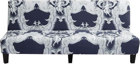 MIFXIN Armless Sofa Bed Cover Stretch Spandex Futon Slipcover Folding Couch Non-Armrest Sofa Furniture Protector for 3 Seater Full Size Black Folding Sofa Bed Without Armrests (Printed-01) in Saudi Arabia