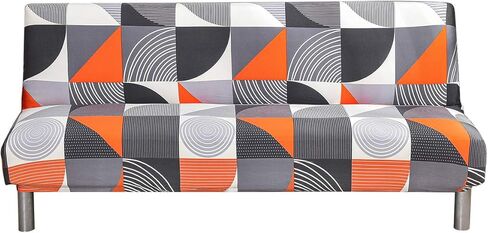 MIFXIN Armless Sofa Bed Cover Stretch Spandex Futon Slipcover Folding Couch Non-Armrest Sofa Furniture Protector for 3 Seater Full Size Black Folding Sofa Bed Without Armrests (Printed-01) in Saudi Arabia