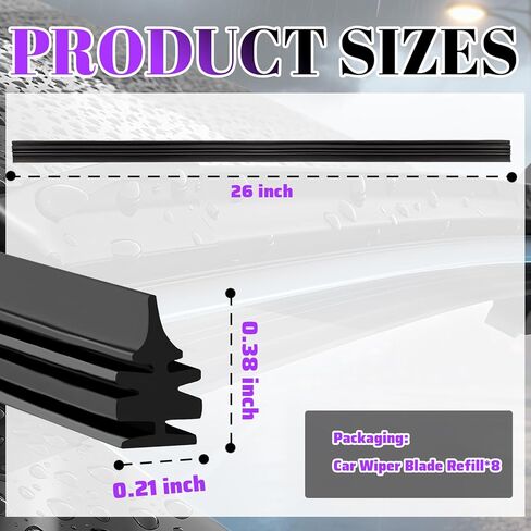 8PCS 26" Car Wiper Blade Inserts Refill,Adjustable Boneless Car Wiper Blade Refills Restore Windshield Clarity,Essential Cars Windshield Wipers Rubber Replacement in Saudi Arabia