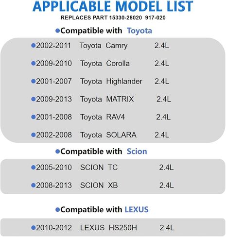 15330-28020 Oil Control VVT Valve Variable Valve Timing Solenoid Compatible with Toyota Camry Corolla Highlander RAV4 MATRIX SOLARA Scion TC XB Lexus HS250H 2.4L Replacement 917-020,19185367,TS1075 in Kuwait