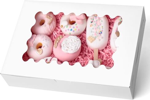 VGOODALL 6PCS Cookie Boxes with Window, 12x8x2.5inch Bakery Boxes White Treat Boxes For Desserts Pastries Pies Cakes Muffins Chocolate Strawberry in Saudi Arabia