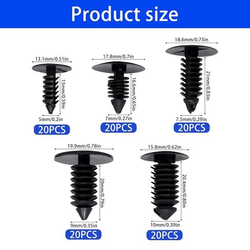 Automotive Bumper Push Pin Clips, 5 Size Car Plastic Rivets Retainer Clips Fasteners Kit Compatible with Most Car Models 100pcs in Saudi Arabia