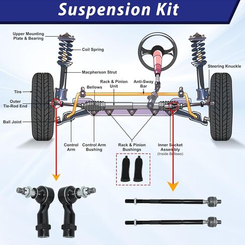 12Pcs Suspension Kit Front Lower Control Arms Ball Joints Sway Bar Tie Rod End Link Replacement for 2011-14 Chrysler 200 2008-14 Dodge Avenger 2007-10 Chrysler Sebring Sedan Only in Saudi Arabia