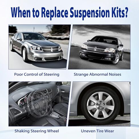 12Pcs Suspension Kit Front Lower Control Arms Ball Joints Sway Bar Tie Rod End Link Replacement for 2011-14 Chrysler 200 2008-14 Dodge Avenger 2007-10 Chrysler Sebring Sedan Only in Saudi Arabia