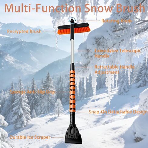 فرشاة ثلج وكاشطات ثلج مقاس 31 بوصة للزجاج الأمامي للسيارة، وفرشاة ثلج قابلة للتمديد مع قبضة إسفنجية ورأس فرشاة محورية 360 درجة للسيارات والشاحنات وسيارات الدفع الرباعي، وإكسسوارات السيارات الشتوية القابلة للفصل لإزالة الثلوج in Kuwait