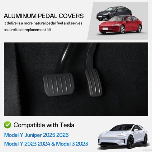 أغطية دواسات لسيارة Tesla Model Y Juniper 2026 2025 / Y 2024 2023، موديل 3 2023، أغطية غاز الفرامل الألومنيوم غير القابلة للانزلاق، ملحقات غطاء وسادات دواسة القدم بدون حفر، أسود in Kuwait