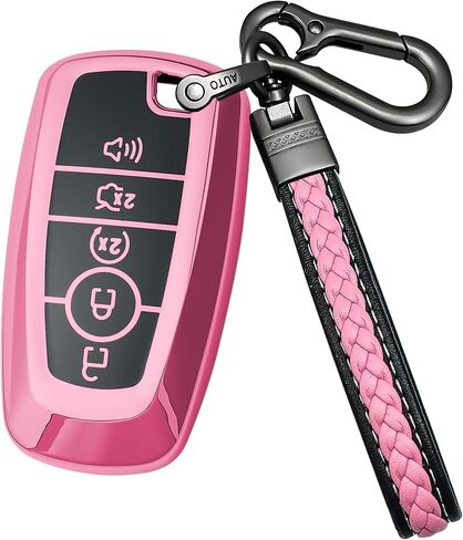لغطاء Ford Key fob المتوافق مع Edge Explorer Bronco Escape Expedition Maverick Transit Lightning Duty Nautilus Remote Smart Key، حافظة واقية من مادة TPU (وردي) in Kuwait