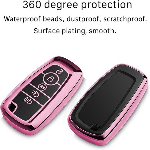 لغطاء Ford Key fob المتوافق مع Edge Explorer Bronco Escape Expedition Maverick Transit Lightning Duty Nautilus Remote Smart Key، حافظة واقية من مادة TPU (وردي) in Kuwait