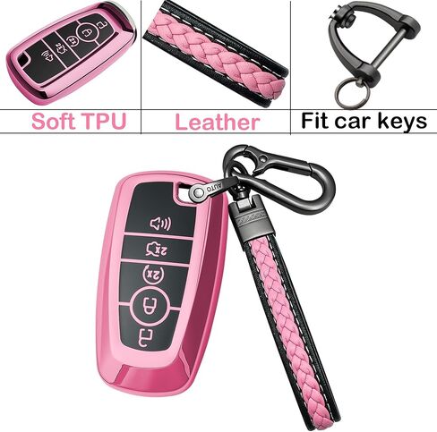 لغطاء Ford Key fob المتوافق مع Edge Explorer Bronco Escape Expedition Maverick Transit Lightning Duty Nautilus Remote Smart Key، حافظة واقية من مادة TPU (وردي) in Kuwait
