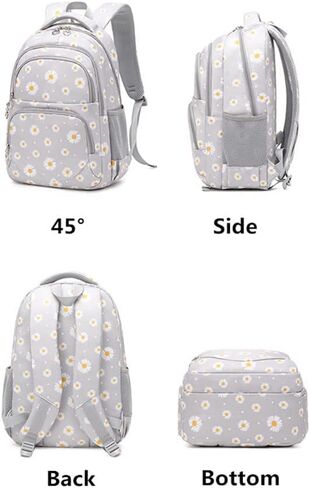 3-in-1 Daisy Laptop Backpack Bag Set, With Lunch Pencil Bag Kits For Teenager Girls, Gradient School Bag For Kids Student (Grey) in Saudi Arabia
