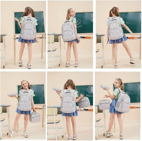 3-in-1 Daisy Laptop Backpack Bag Set, With Lunch Pencil Bag Kits For Teenager Girls, Gradient School Bag For Kids Student (Grey) in Saudi Arabia