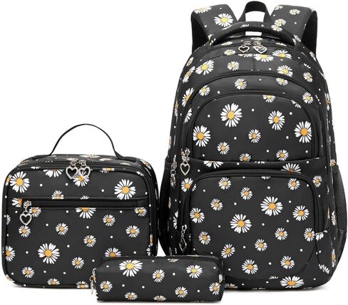 3-in-1 Daisy Laptop Backpack Bag Set, With Lunch Pencil Bag Kits For Teenager Girls, Gradient School Bag For Kids Student (Grey) in Saudi Arabia