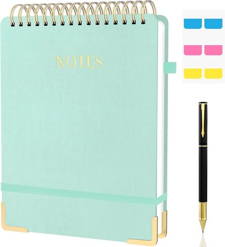 Aesthetic Top Spiral Notebook, A4 Large Linen Hardcover Top Bound Steno Pads, 240 Pages 100gsm Thick Lined Paper Left Handed Notebook Journal for Work, School, Church Writing - Green, 8.5" x 11" in Kuwait