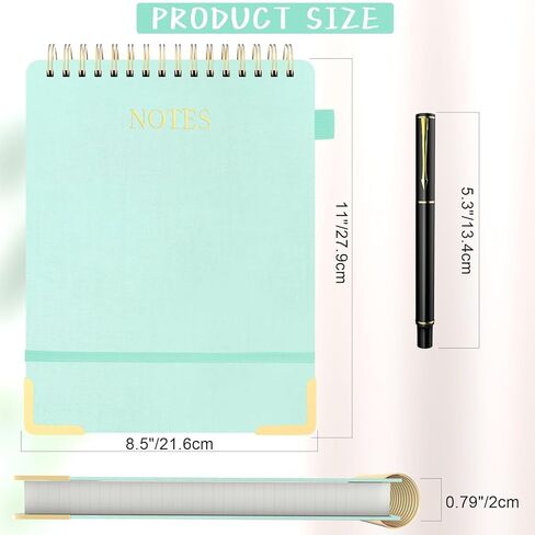 Aesthetic Top Spiral Notebook, A4 Large Linen Hardcover Top Bound Steno Pads, 240 Pages 100gsm Thick Lined Paper Left Handed Notebook Journal for Work, School, Church Writing - Green, 8.5" x 11" in Kuwait