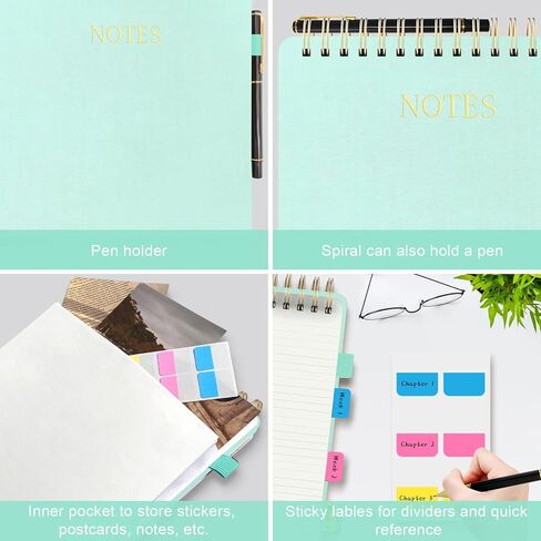 Aesthetic Top Spiral Notebook, A4 Large Linen Hardcover Top Bound Steno Pads, 240 Pages 100gsm Thick Lined Paper Left Handed Notebook Journal for Work, School, Church Writing - Green, 8.5" x 11" in Kuwait