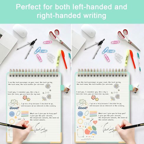 Aesthetic Top Spiral Notebook, A4 Large Linen Hardcover Top Bound Steno Pads, 240 Pages 100gsm Thick Lined Paper Left Handed Notebook Journal for Work, School, Church Writing - Green, 8.5" x 11" in Kuwait