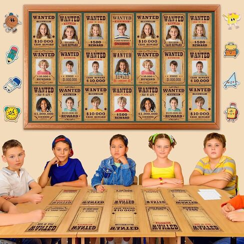 OBUSATT 60 Pcs Western Wanted Theme Cutouts West Cowboy Cowgirl Bulletin Board Decorations Wanted Photo Paper Cut-Outs Classroom Decor for Boy Girl Classroom DIY Craft Photo School Door Supplies West in Saudi Arabia