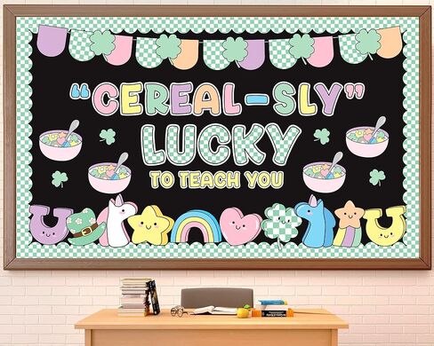St. Patrick's Day Bulletin Board Decoration Shamrock Clover Cutouts Cereal-Sly Lucky to Teach You Classroom Bulletin Board Set Rainbow for Irish Holiday School Classroom Chalkboard Wall Door Decor in Saudi Arabia